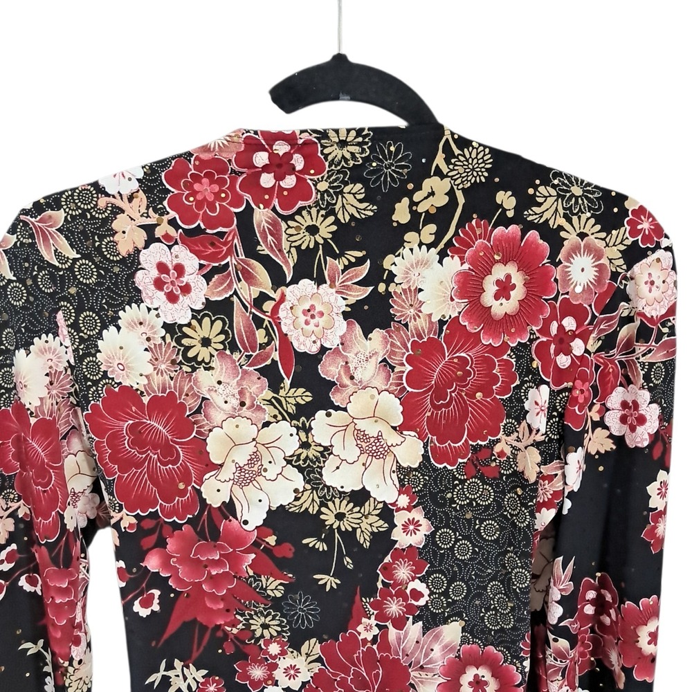 Vintage Y2K Byer Top Medium Black Floral Oriental Cropped Whimsigoth Night Out - Picture 5 of 12